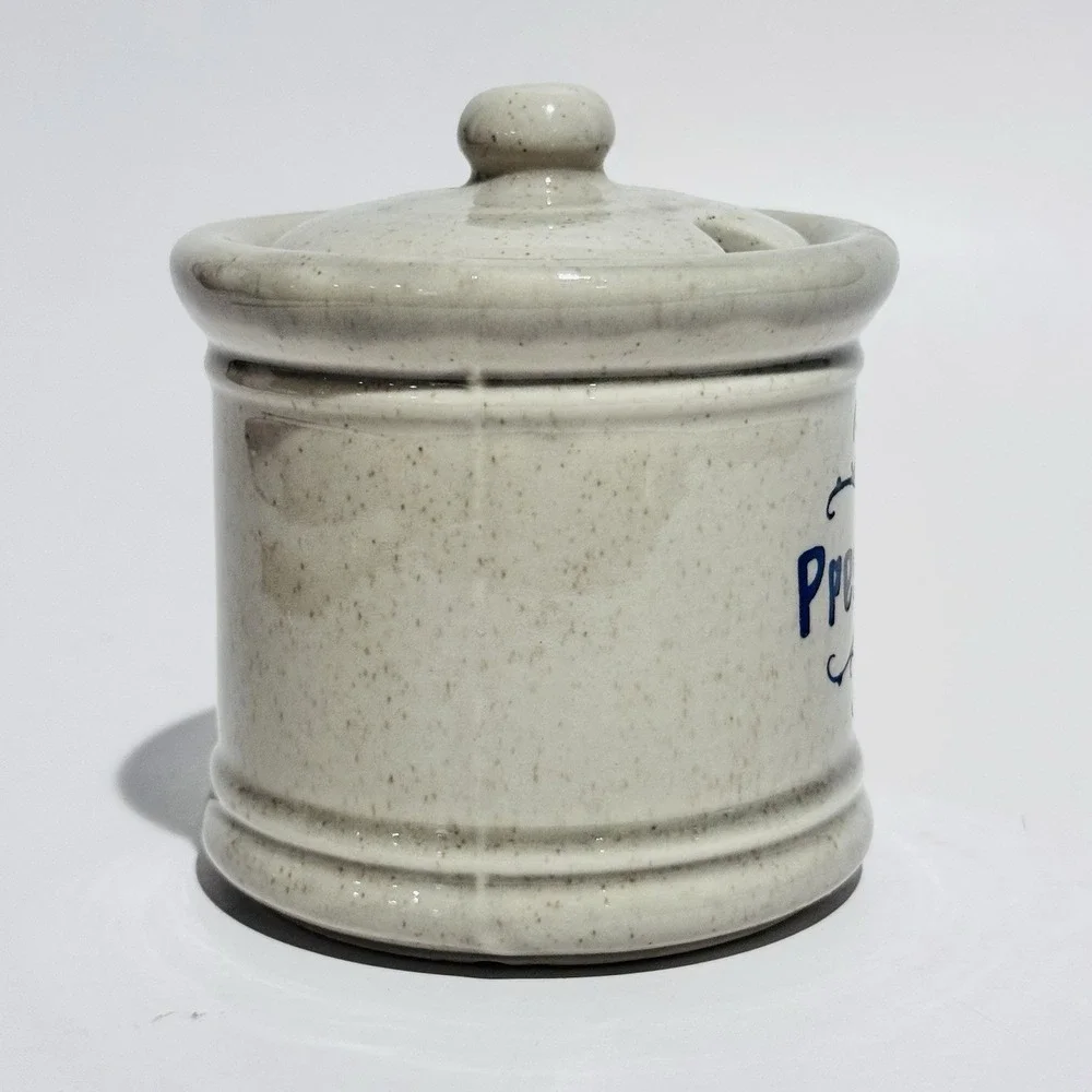 Vintage McCoy Blue Speckled Pottery‎ Preserves Jam Jar w Lid USA #1853